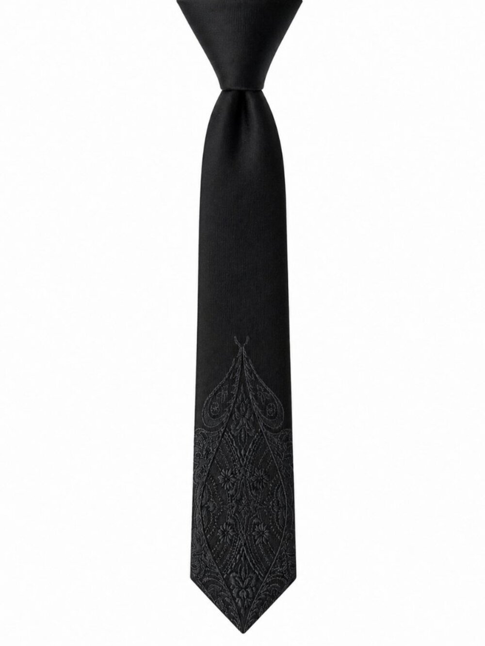 BOND FIFTH AVENUE Black Paisley Rhodia Acetate Skinny Necktie Vintage